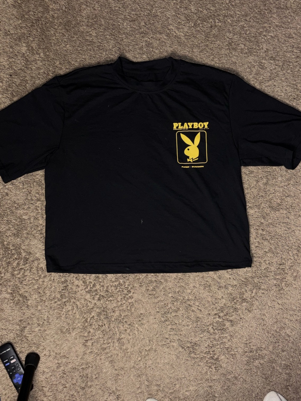PLAYBOY Black Short Sleeve Tee with Yellow Bunny Logo